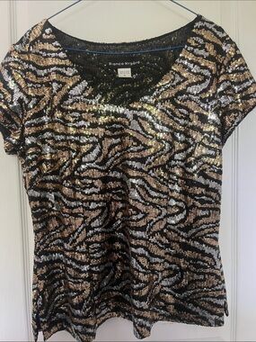 Bianca Nygaard Gold & Silver Sequin Animal-Print Women’s Top